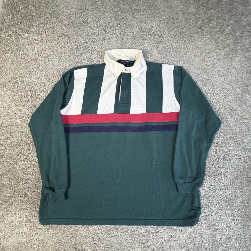 Angels Flight Polo Shirt Mens XL Green Cotton Polyester Striped Long Sleeve